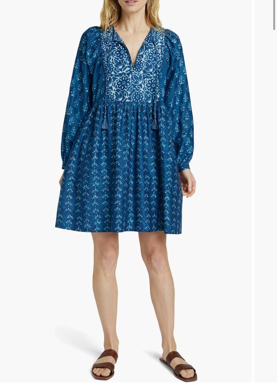 NEW Faherty Solstice Mixed Print Long Sleeve Cotton & Silk Minidress medium